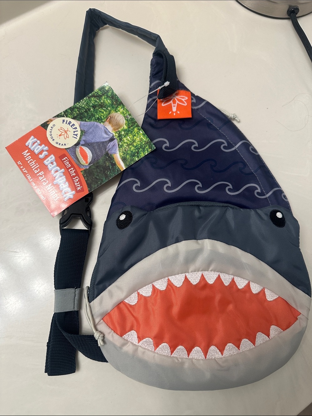Firefly Kids Shark Sling Backpack - Navy and Orange